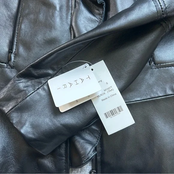 NWT Tahari Perry Women's Black Lamb Leather Ruffled Front Zip Jacket, Size Small - Picture 6 of 9